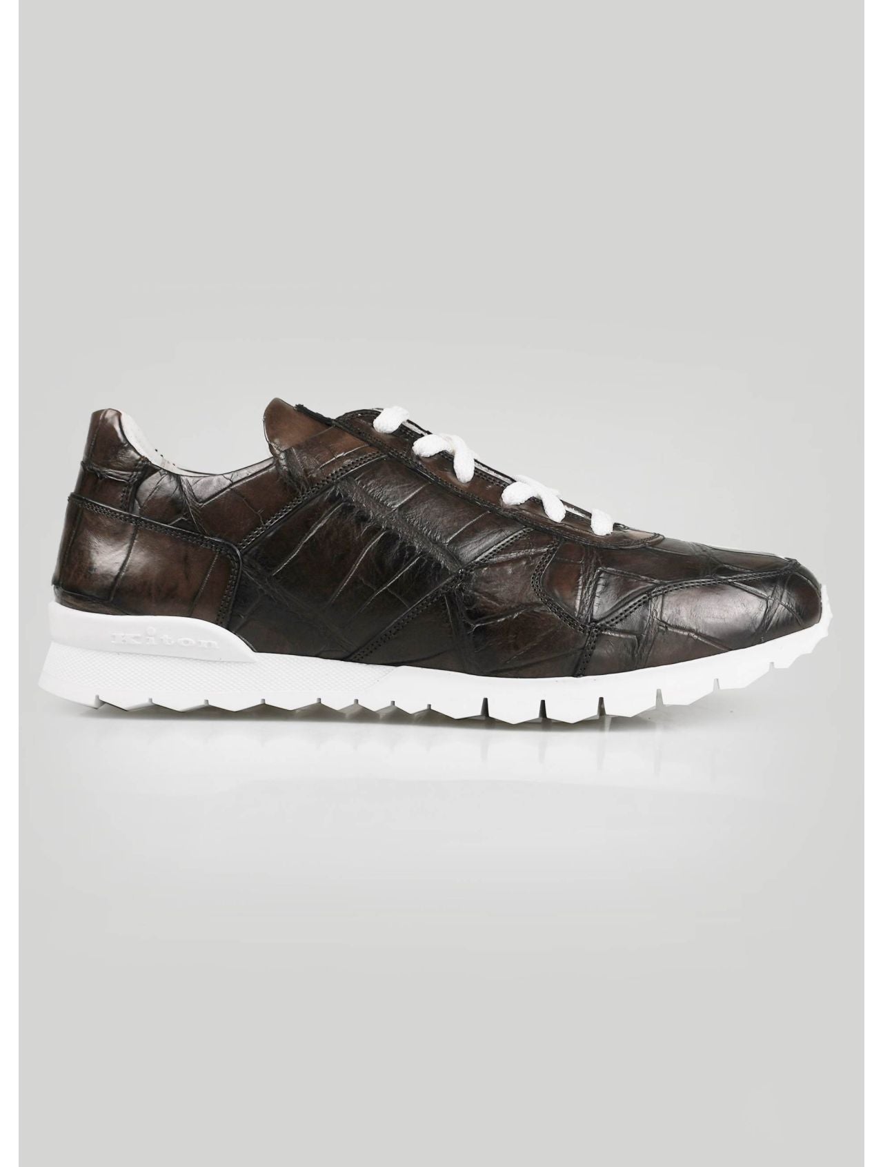 Kiton Dark Brown Leather Crocodile Sneakers