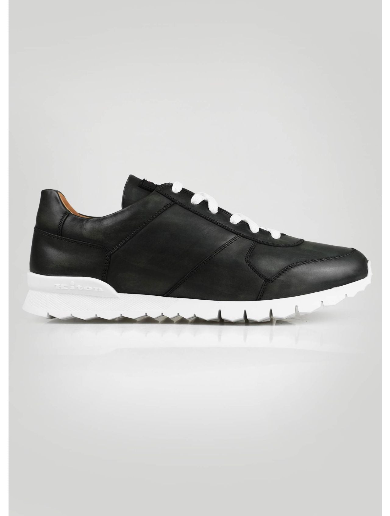 Kiton Dark Green Leather Fur Sheepskin Sneakers