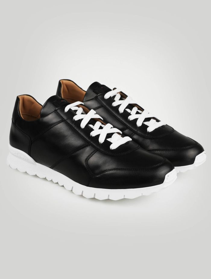 Kiton Black Leather Fur Sheepskin Sneakers