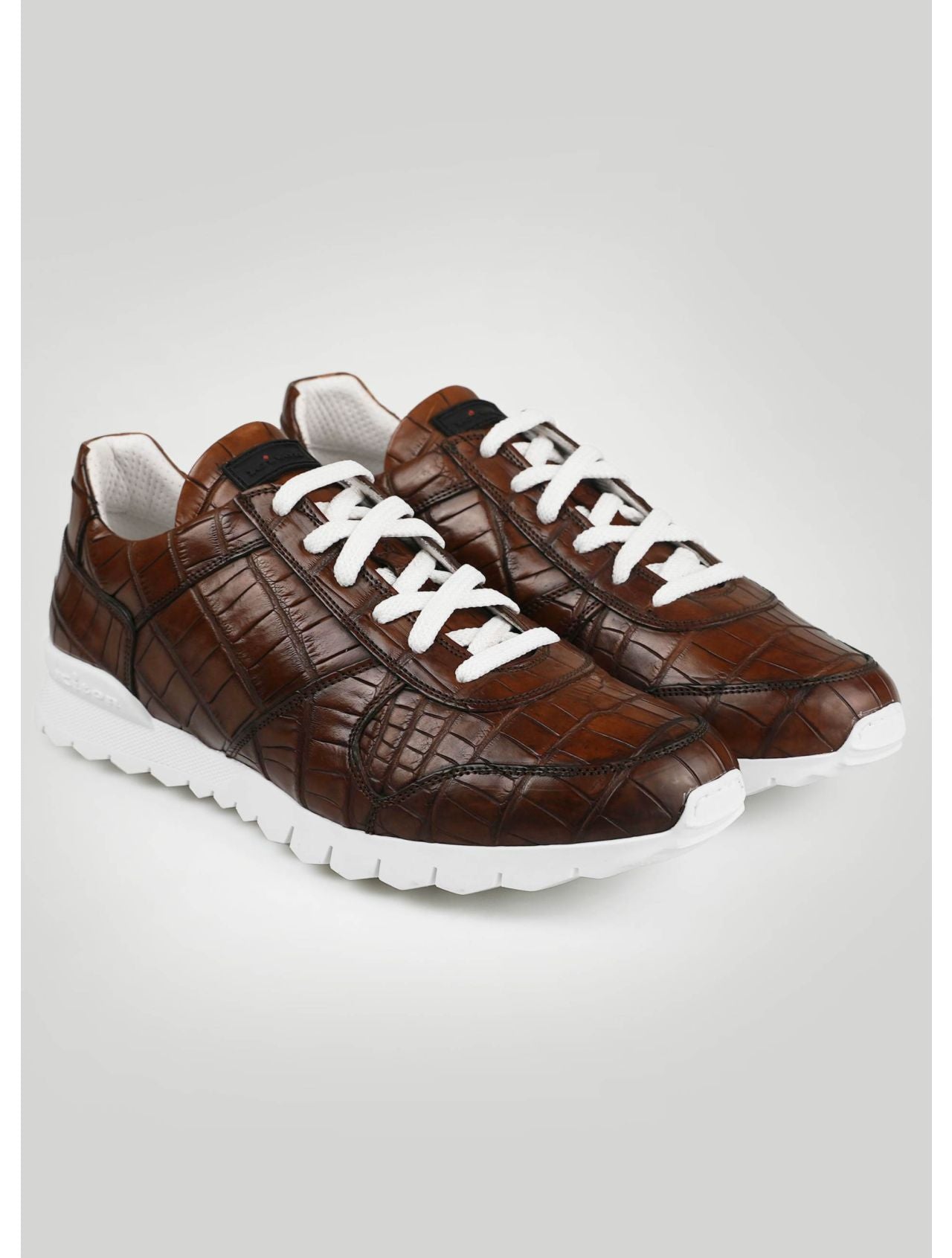 Kiton Brown Leather Crocodile Sneakers