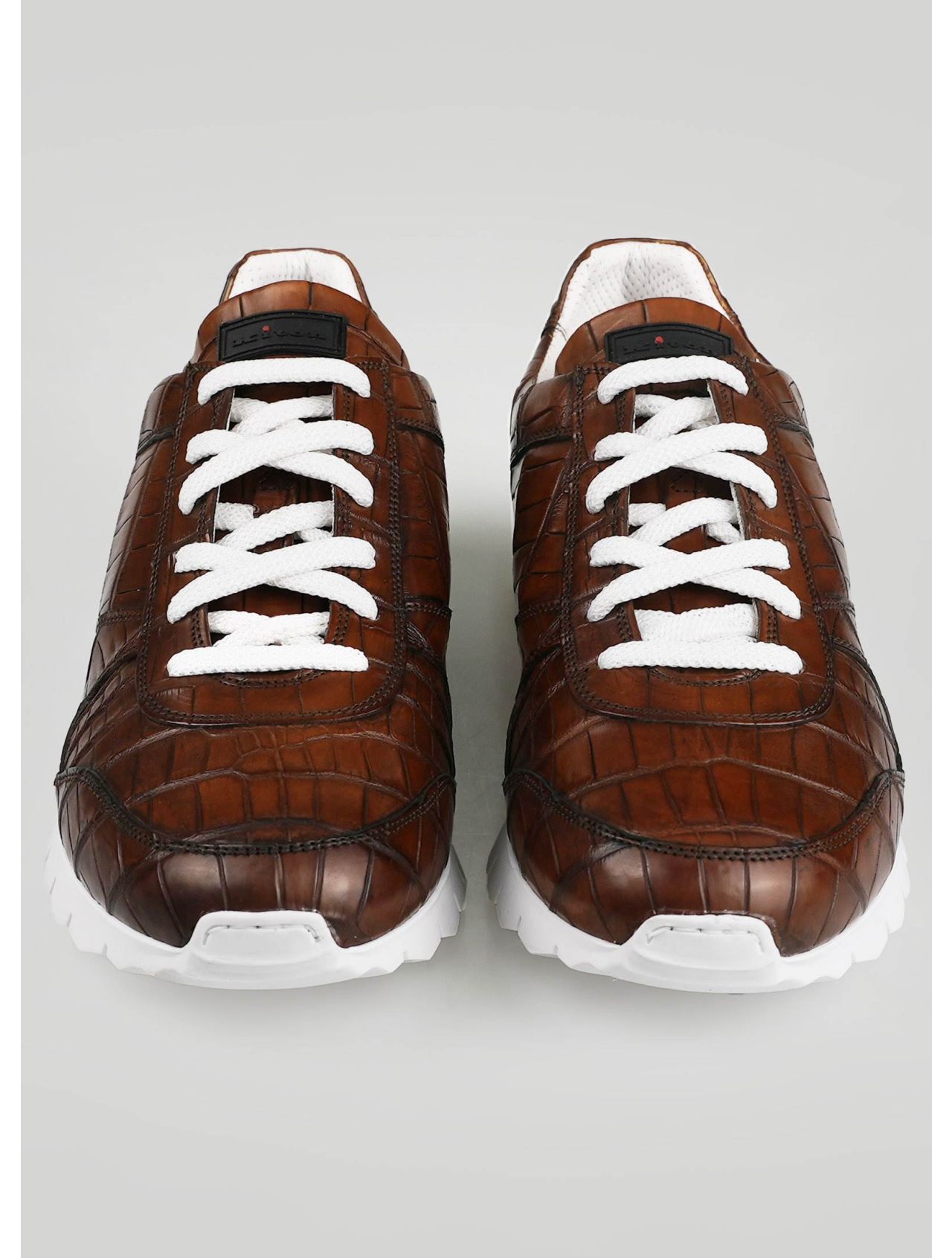 Kiton Brown Leather Crocodile Sneakers