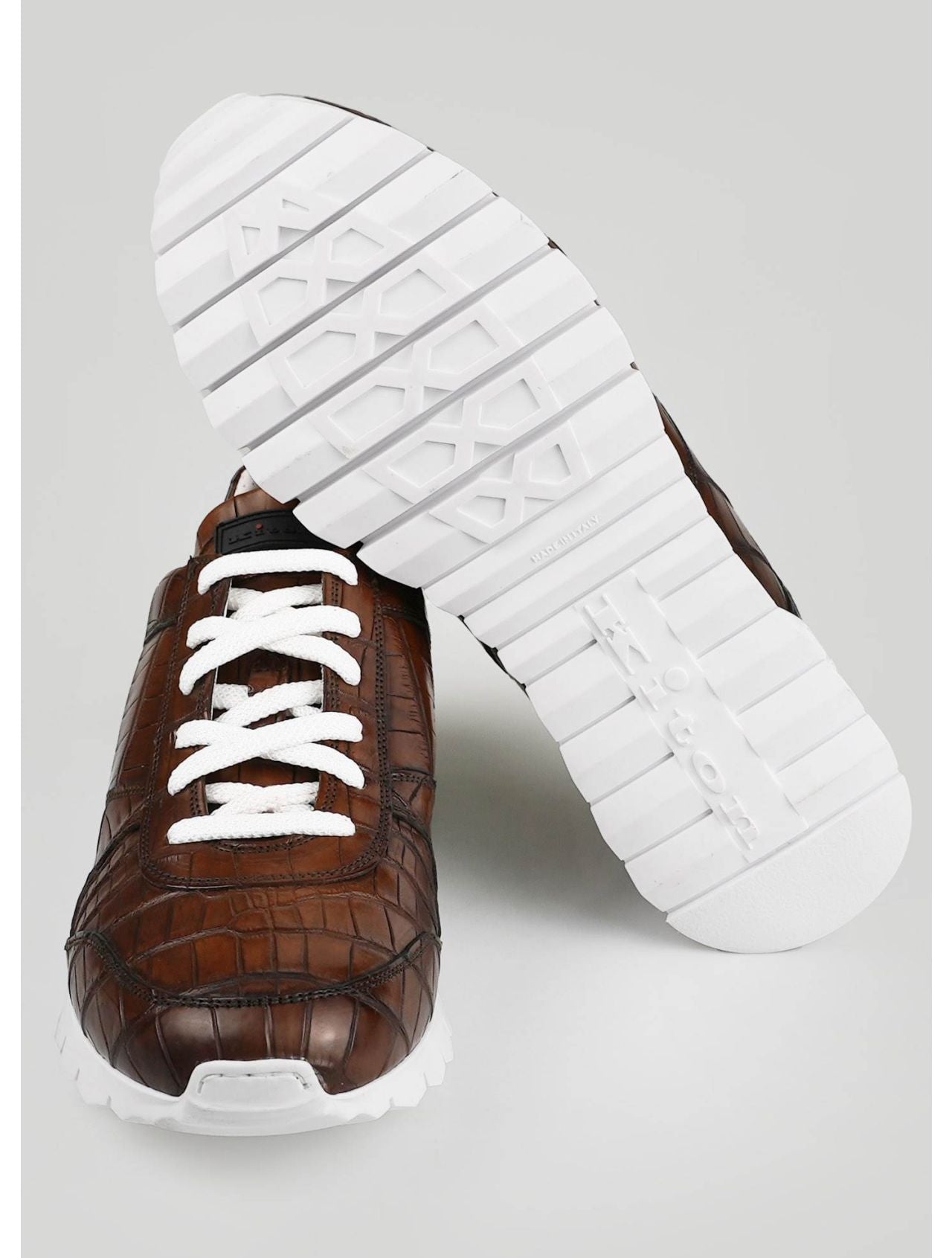 Kiton Brown Leather Crocodile Sneakers