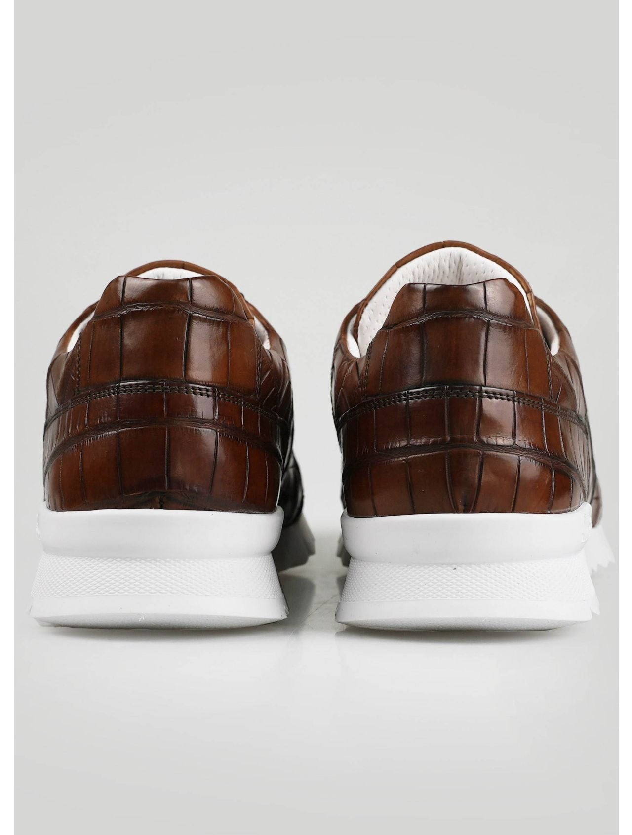 Kiton Brown Leather Crocodile Sneakers