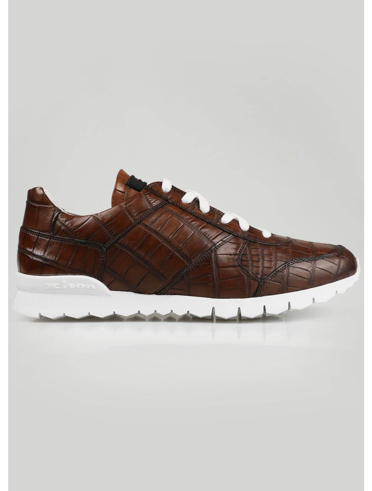 Kiton Brown Leather Crocodile Sneakers
