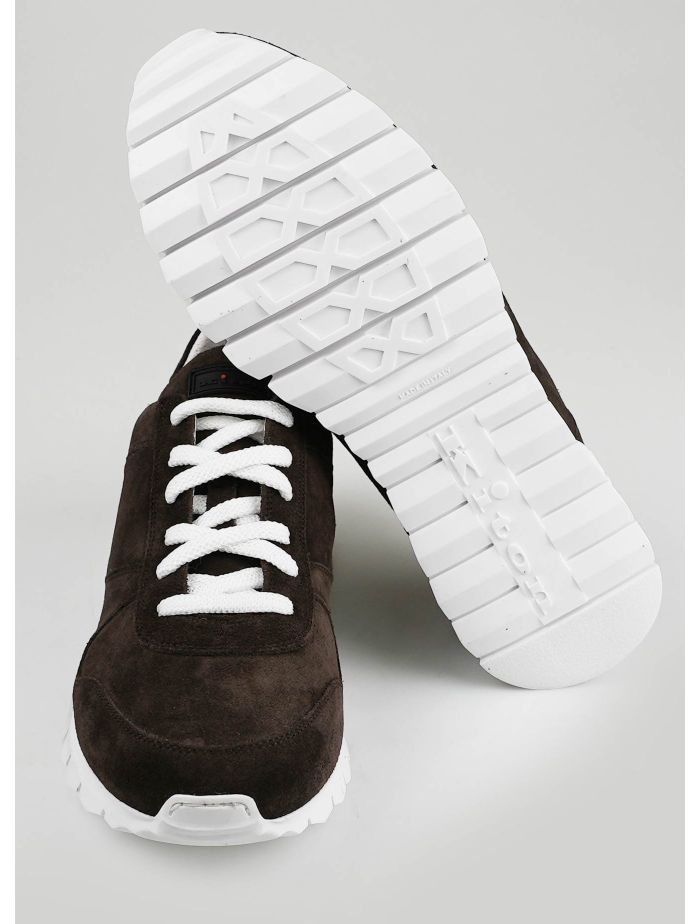 Kiton Dark Brown Leather Suede Sneakers