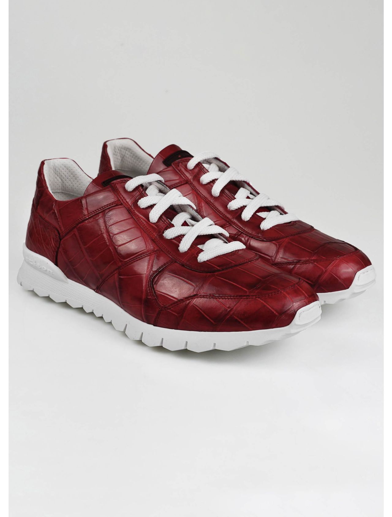 Kiton Red Leather Crocodile Sneakers