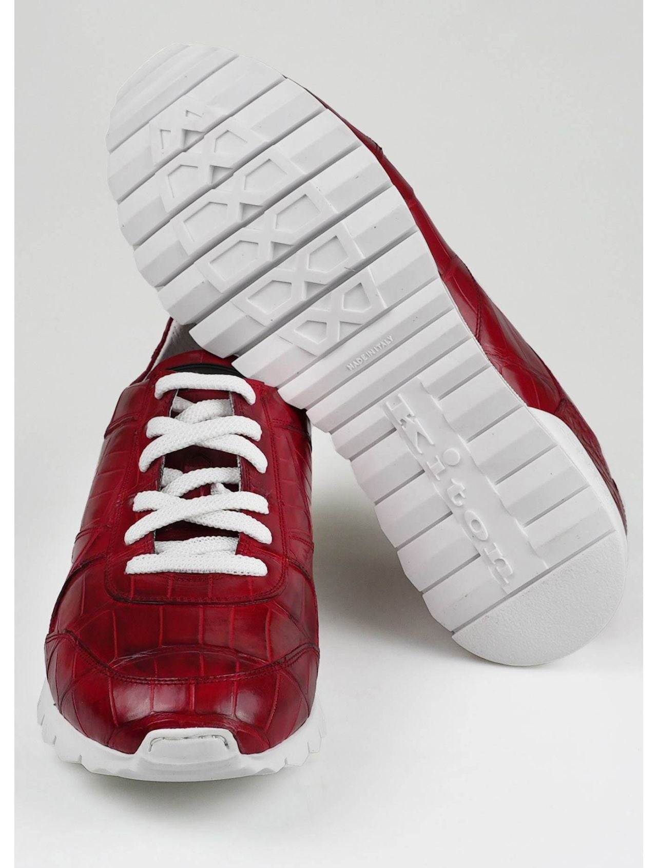 Kiton Red Leather Crocodile Sneakers