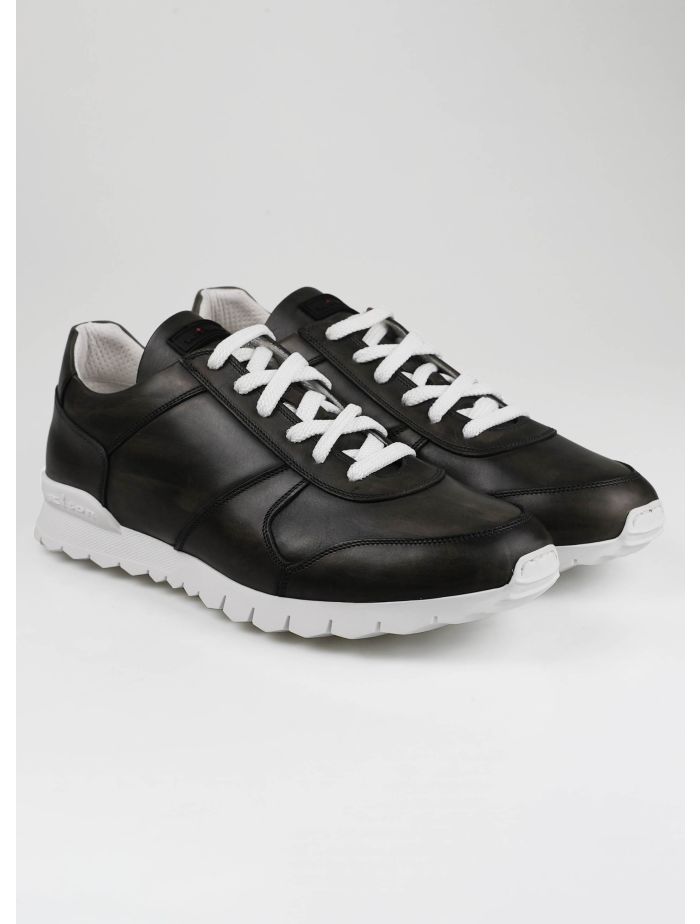 Kiton Dark Gray Leather Sneakers