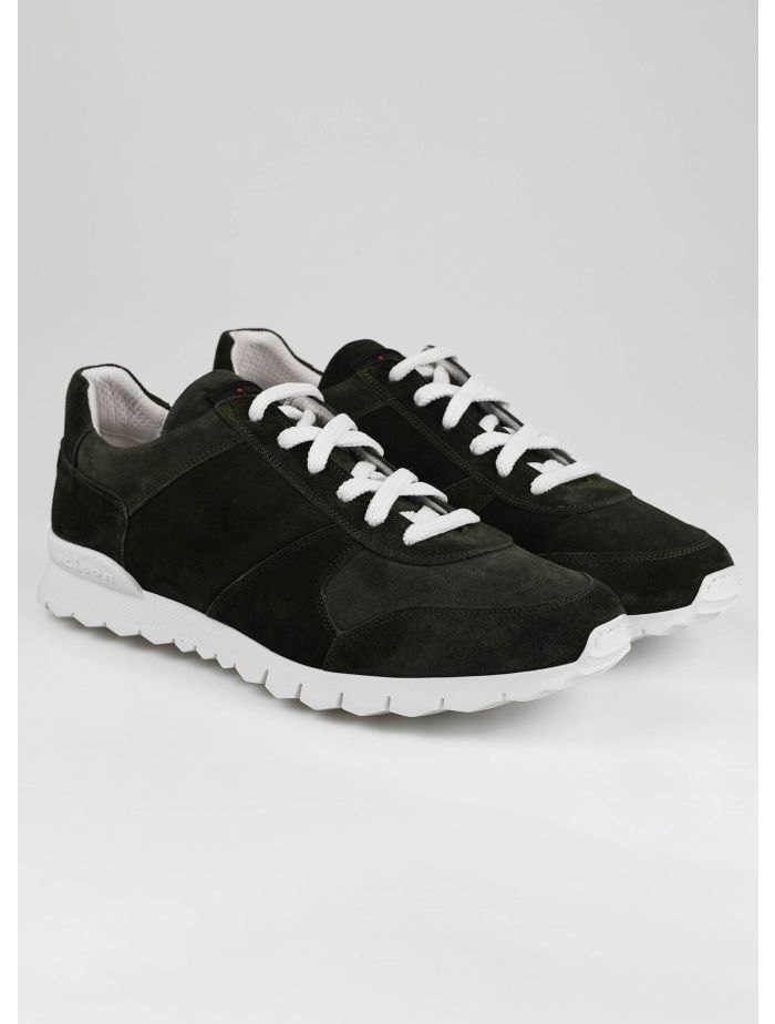 Kiton Green Leather Suede Sneakers