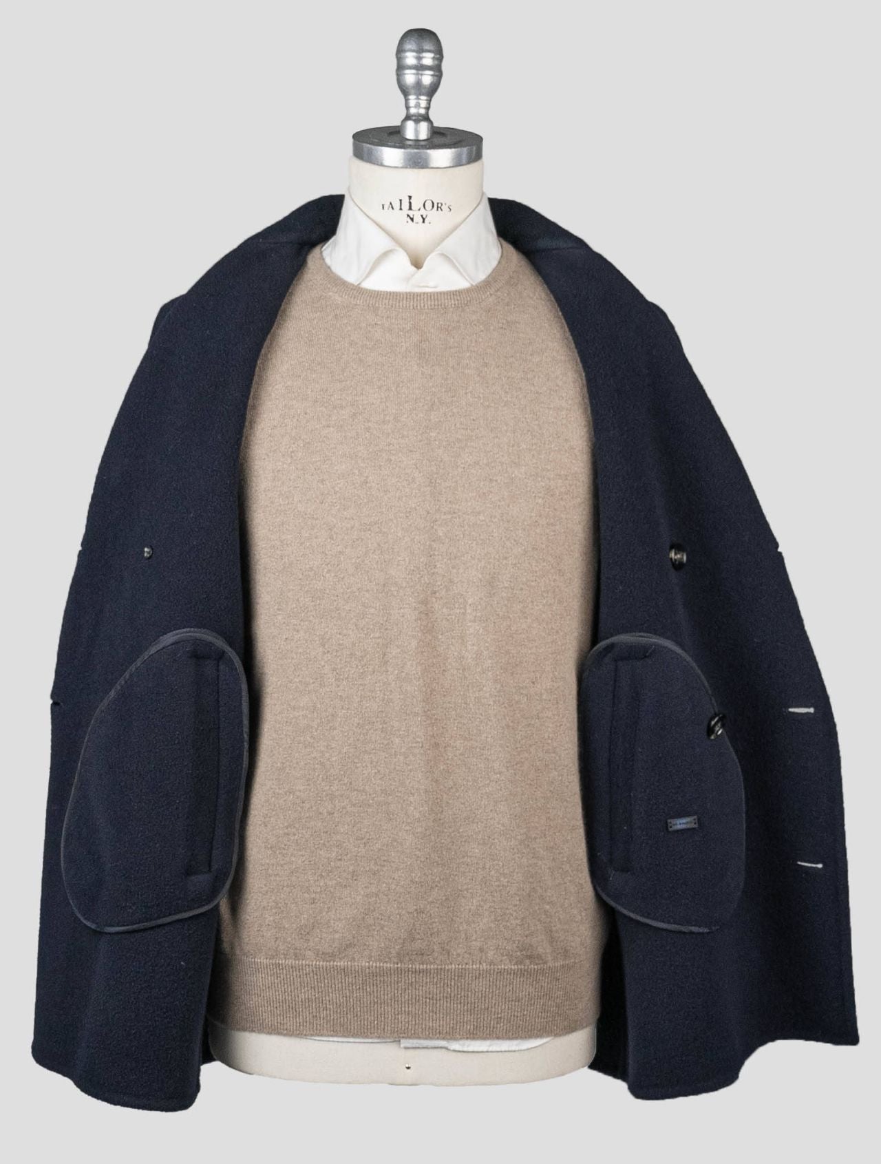 Kiton Blue Virgin Wool Cashmere Double Breasted Coat