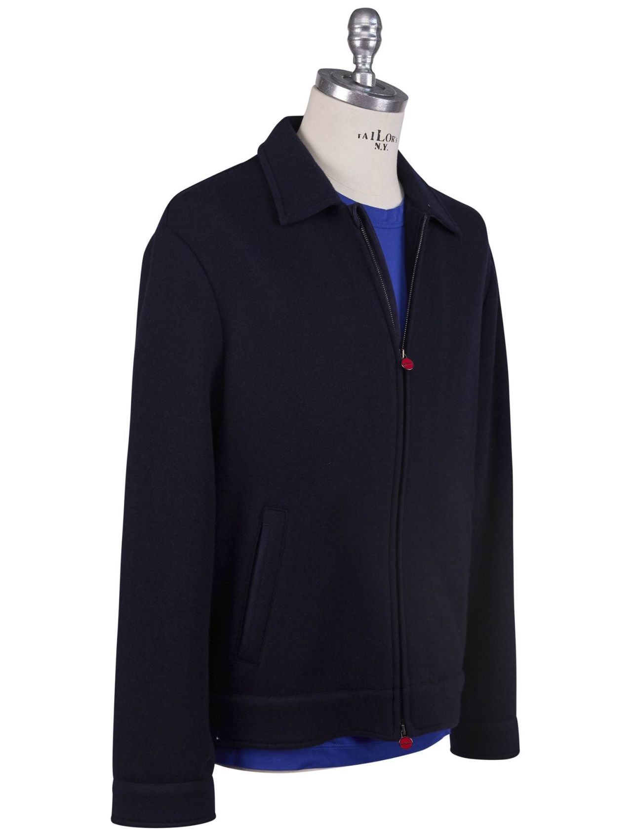 Kiton Blue Wool Cashmere Pa Coat