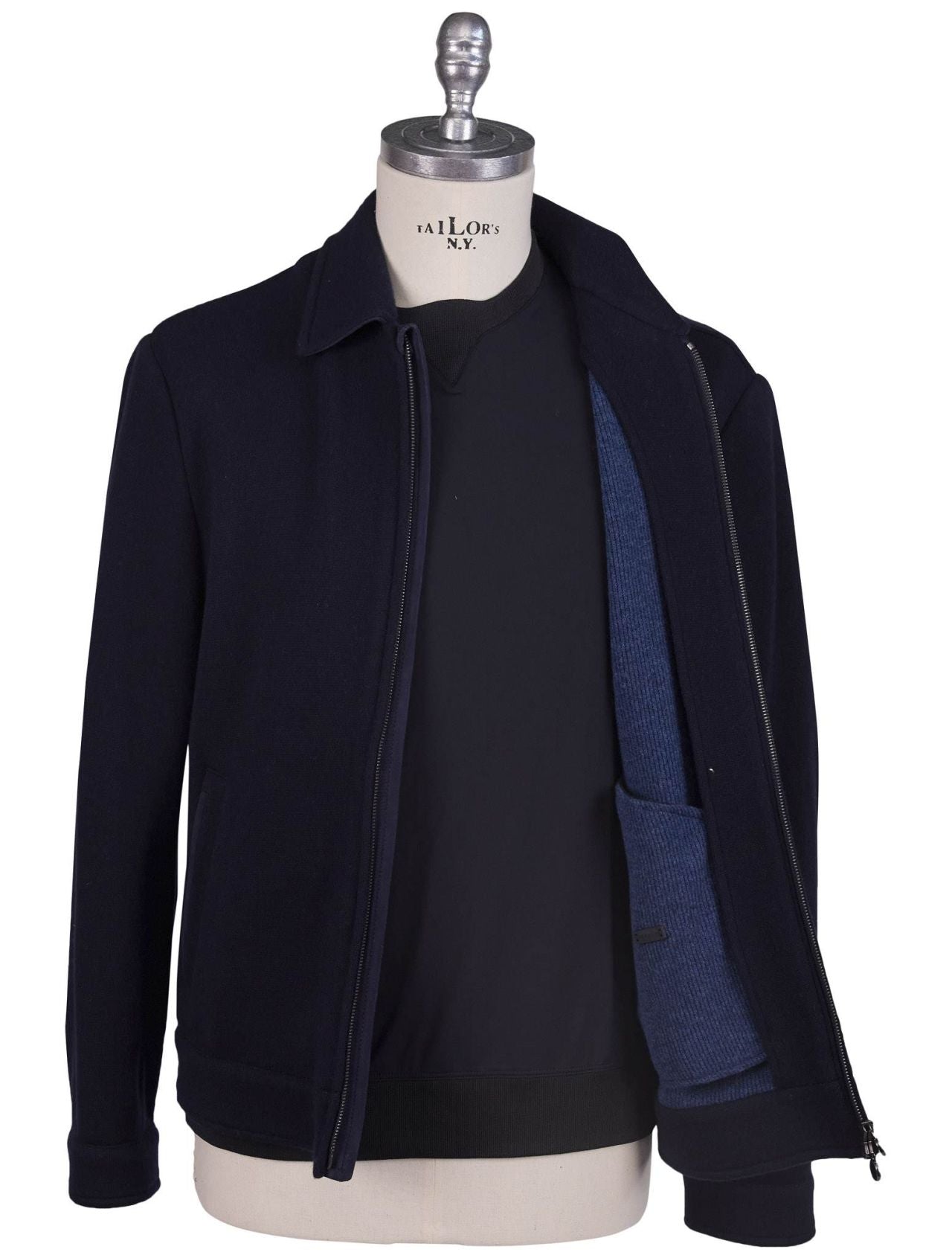 Kiton Blue Wool Cashmere Pa Coat