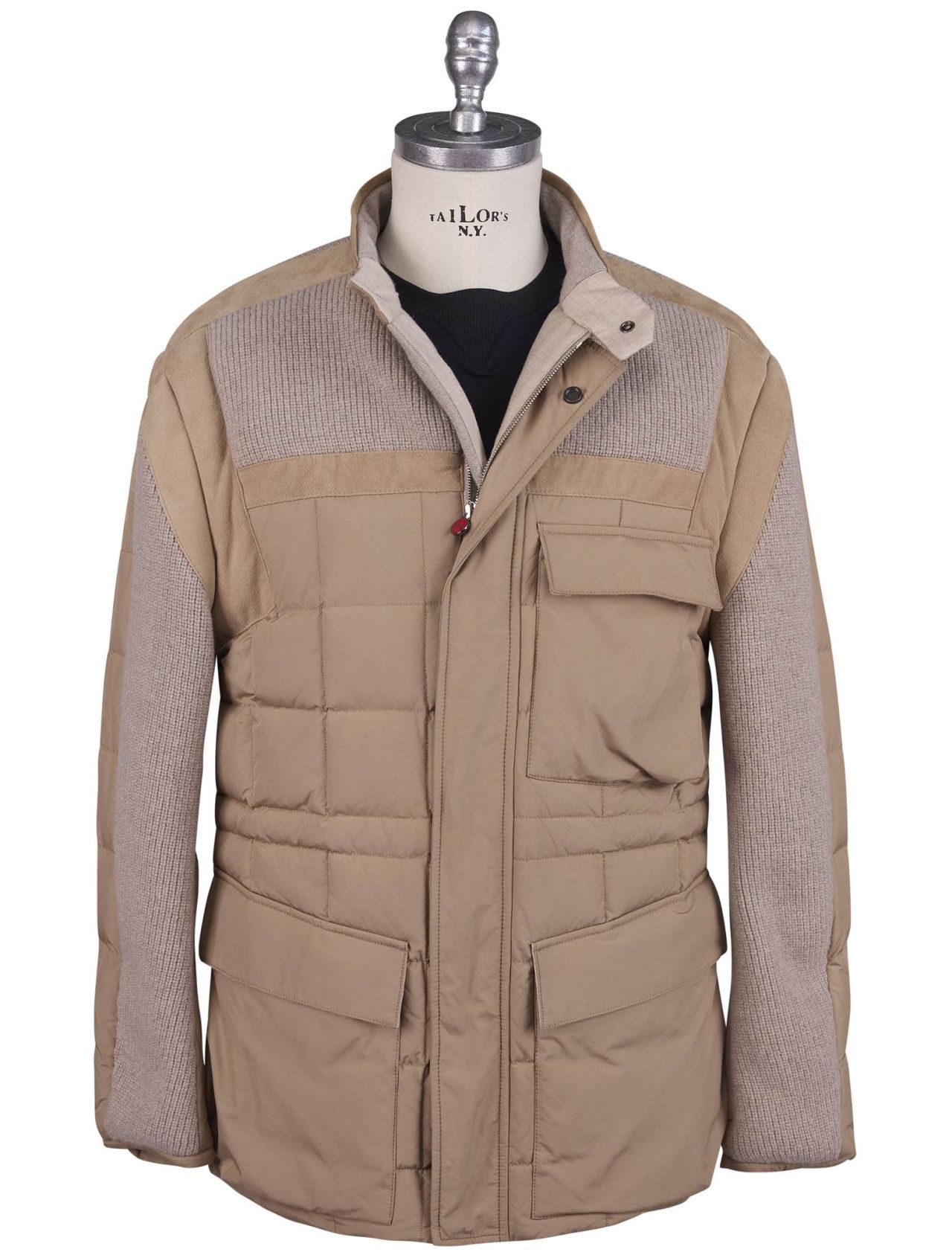 Kiton Beige Gray Pl Virgin Wool Coat