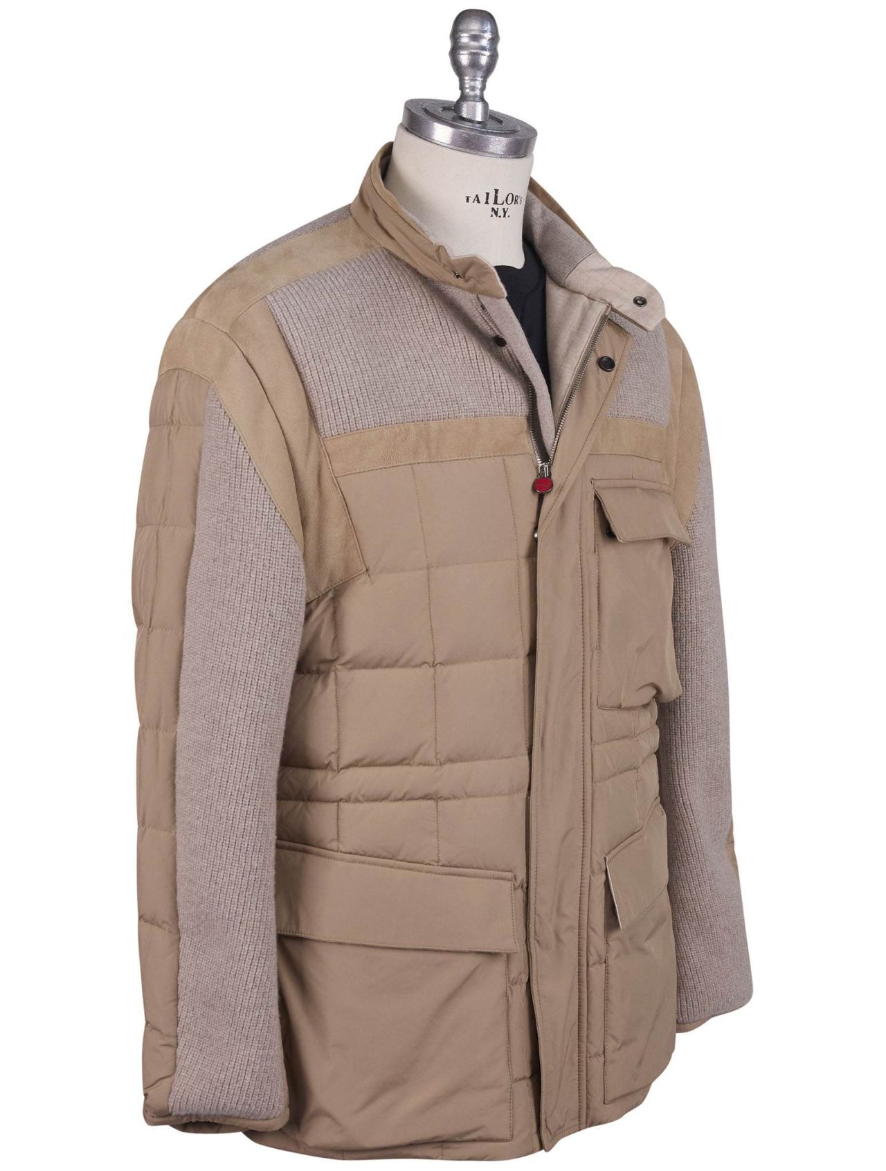 Kiton Beige Gray Pl Virgin Wool Coat