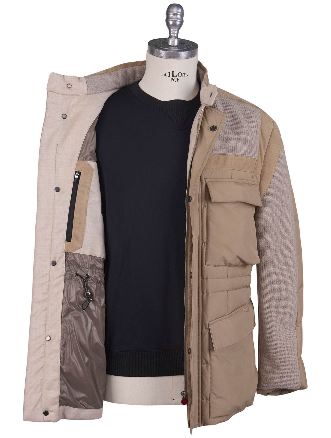 Kiton Beige Gray Pl Virgin Wool Coat