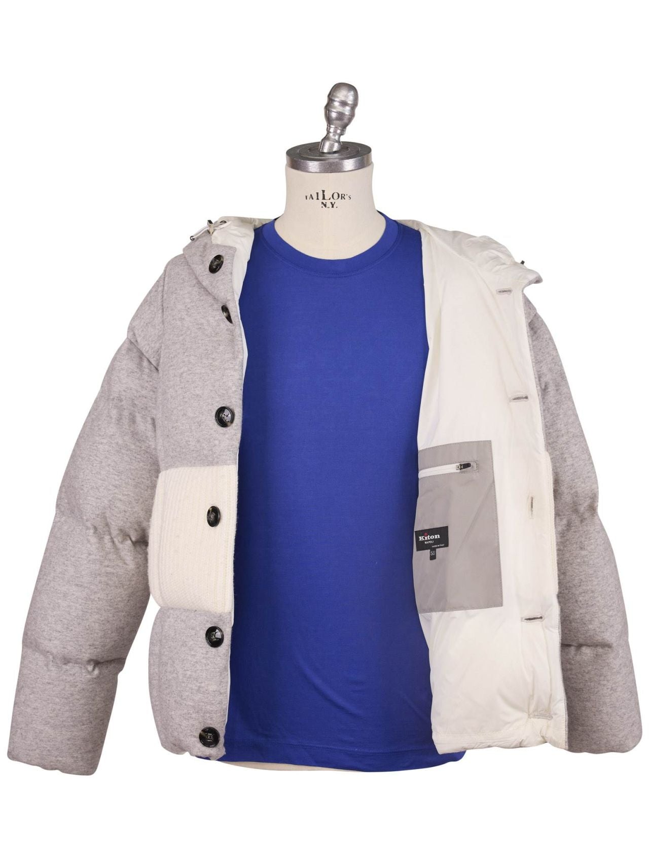 Kiton Gray White Cashmere Coat