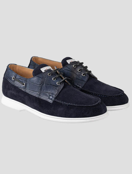 Kiton Leather Crocodile Leather Suede Loafers