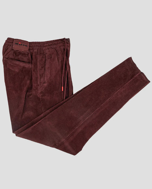 Kiton Burgundy Cotton Cashmere Ea Velvet Pants