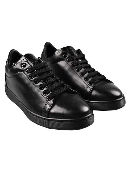 Kiton Black Leather Crocodile Sneakers
