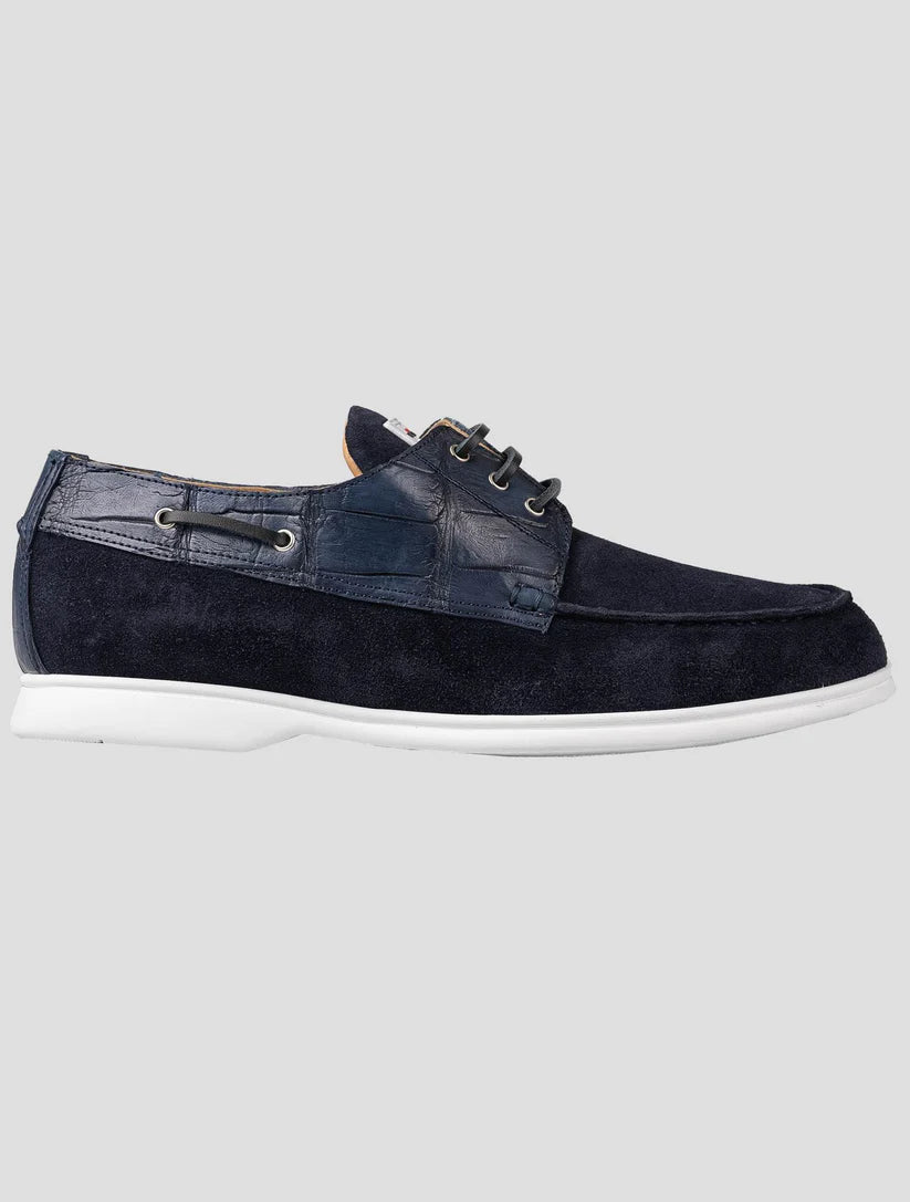 Kiton Leather Crocodile Leather Suede Loafers