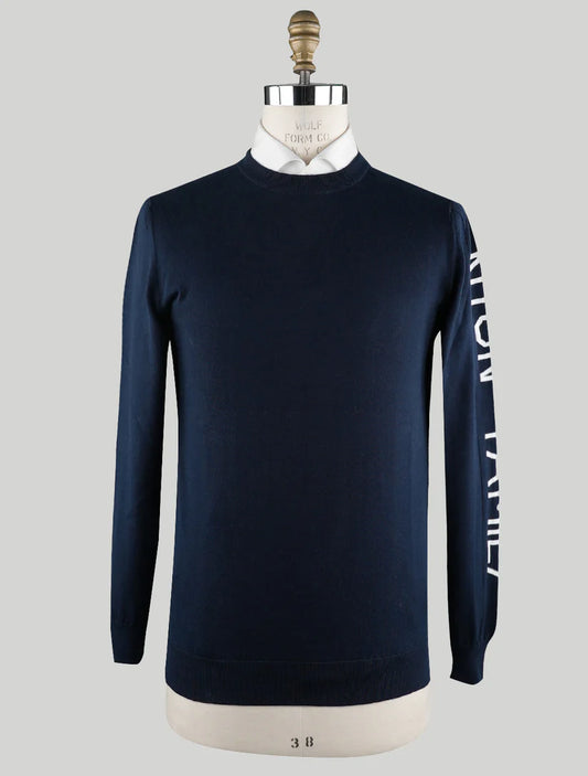 Kiton Blue Cotton Sweater Crewneck