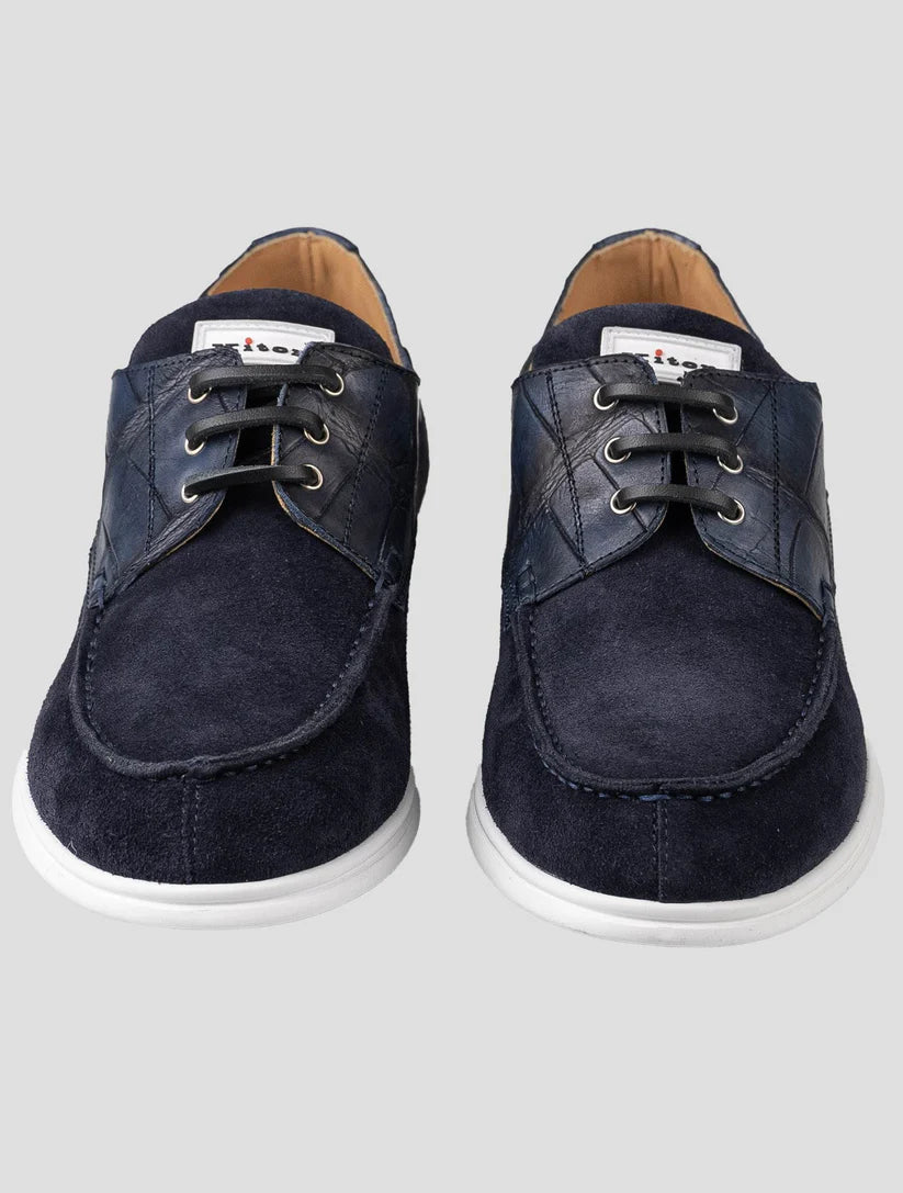 Kiton Leather Crocodile Leather Suede Loafers
