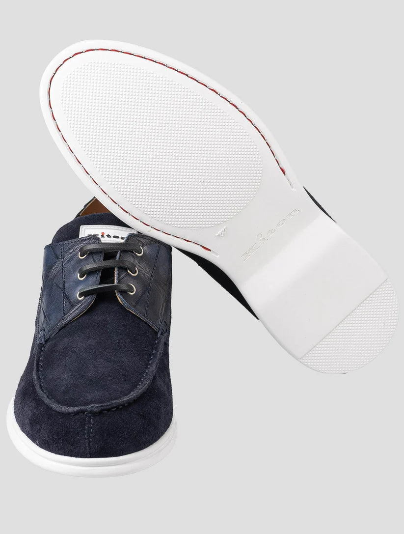 Kiton Leather Crocodile Leather Suede Loafers