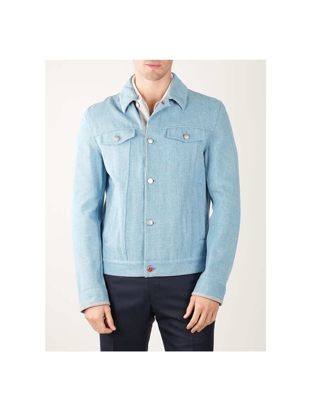 Kiton Blue Denim Cotton Coat