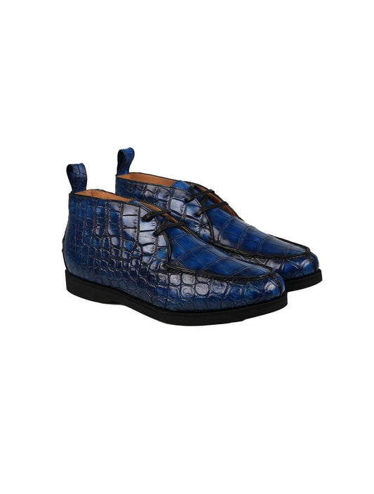Kiton Blue Leather Crocodile Boots CONB