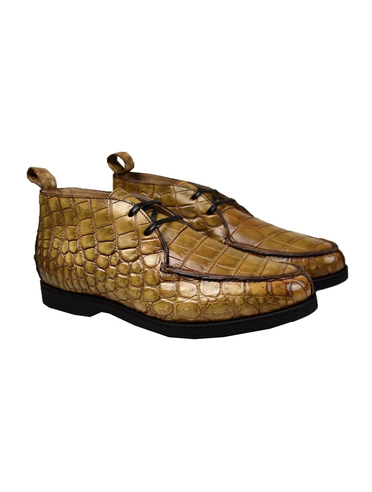Kiton Beige Leather Crocodile Boots CONB