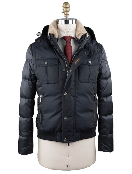 MooRER Blue Pl Cotton Pa Sheepskin Collar Coat