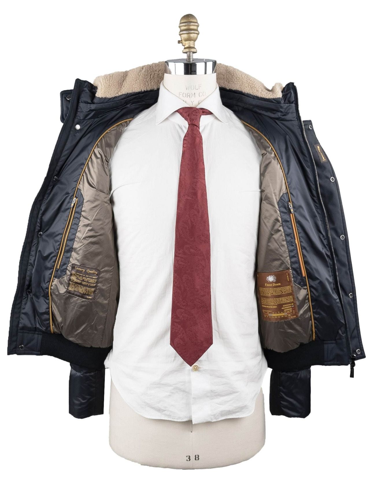 MooRER Blue Pl Cotton Pa Sheepskin Collar Coat