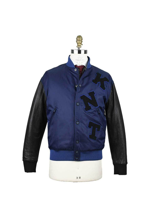 KNT Kiton  Blue Black Leather Pa Coat