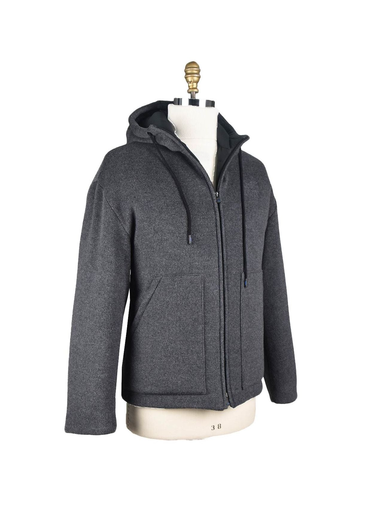 KNT Kiton Gray Virgin Wool Pa Cashmere Coat