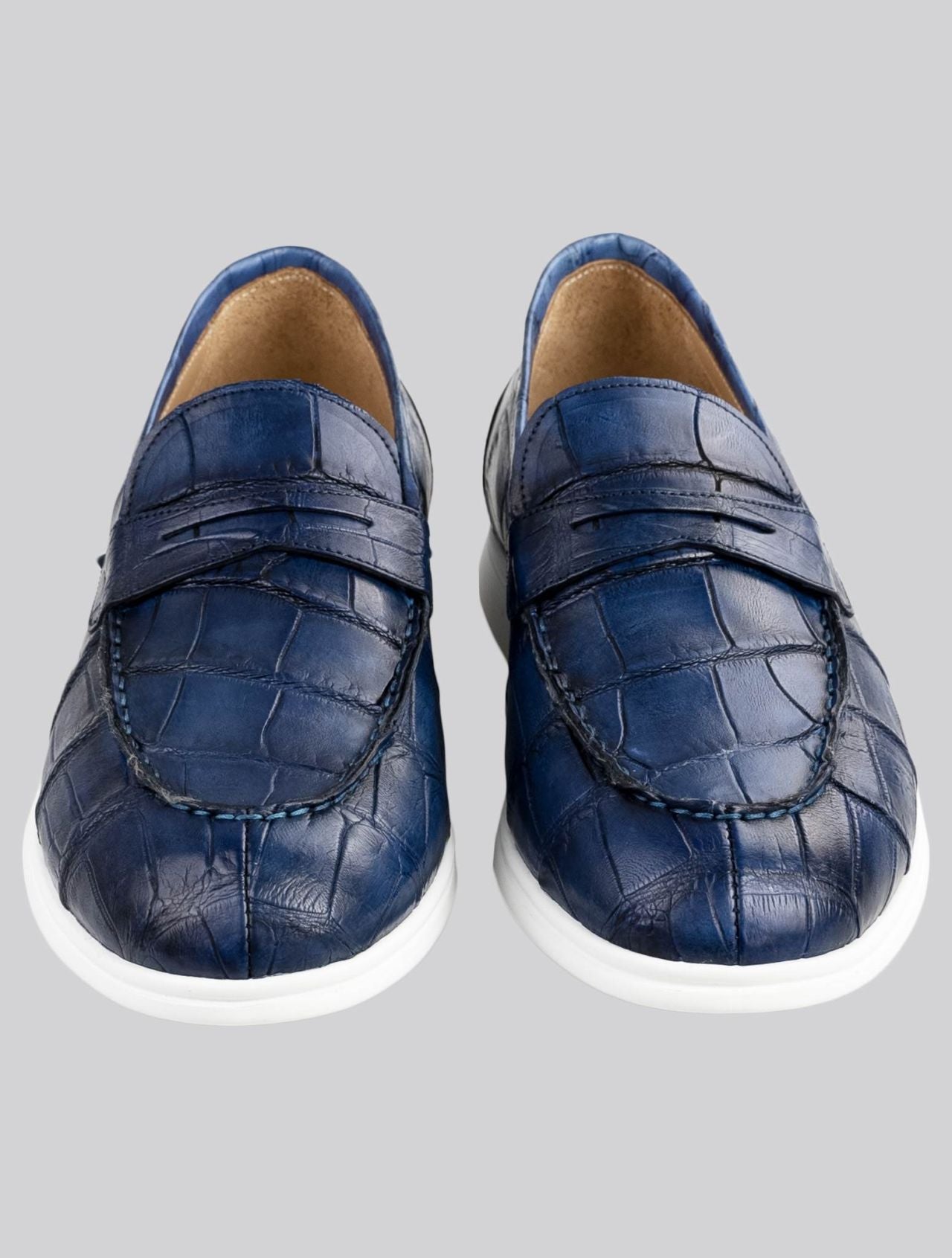 Kiton Blue Leather Crocodile Loafers