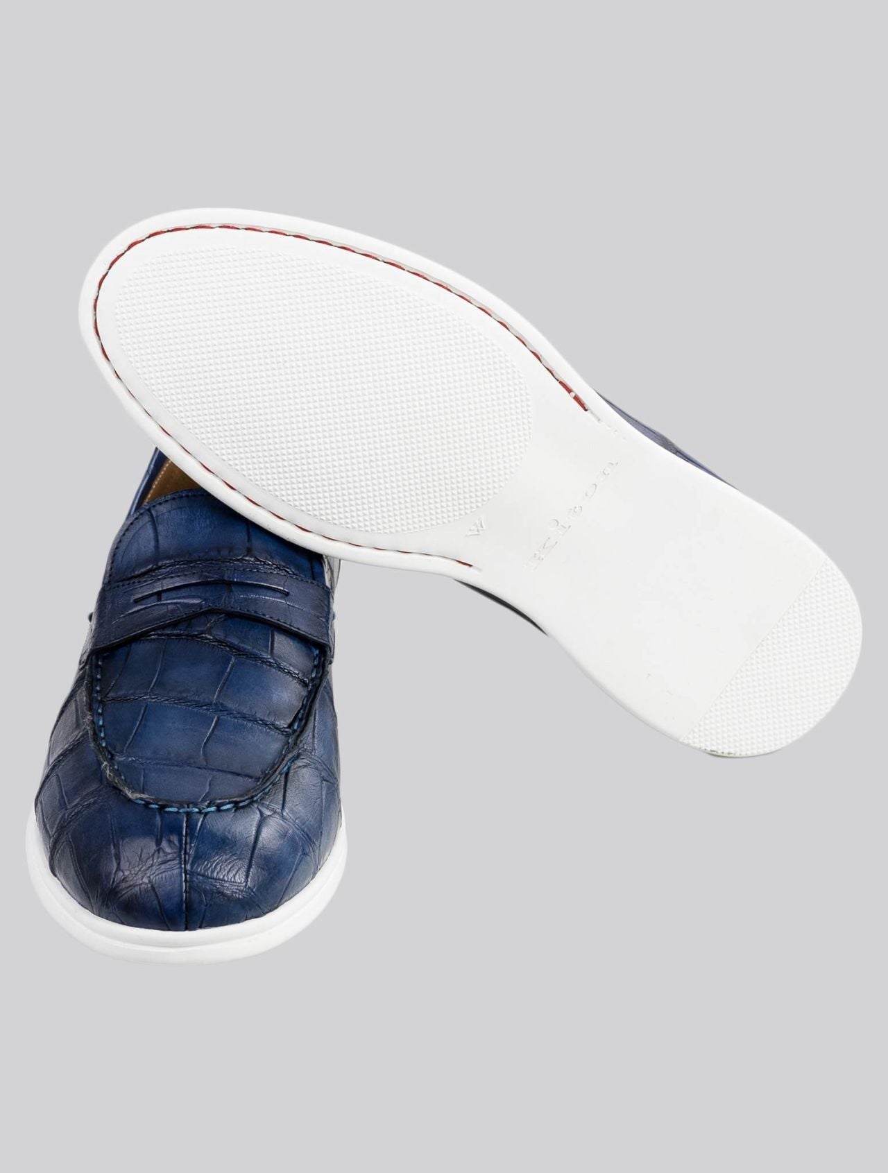 Kiton Blue Leather Crocodile Loafers
