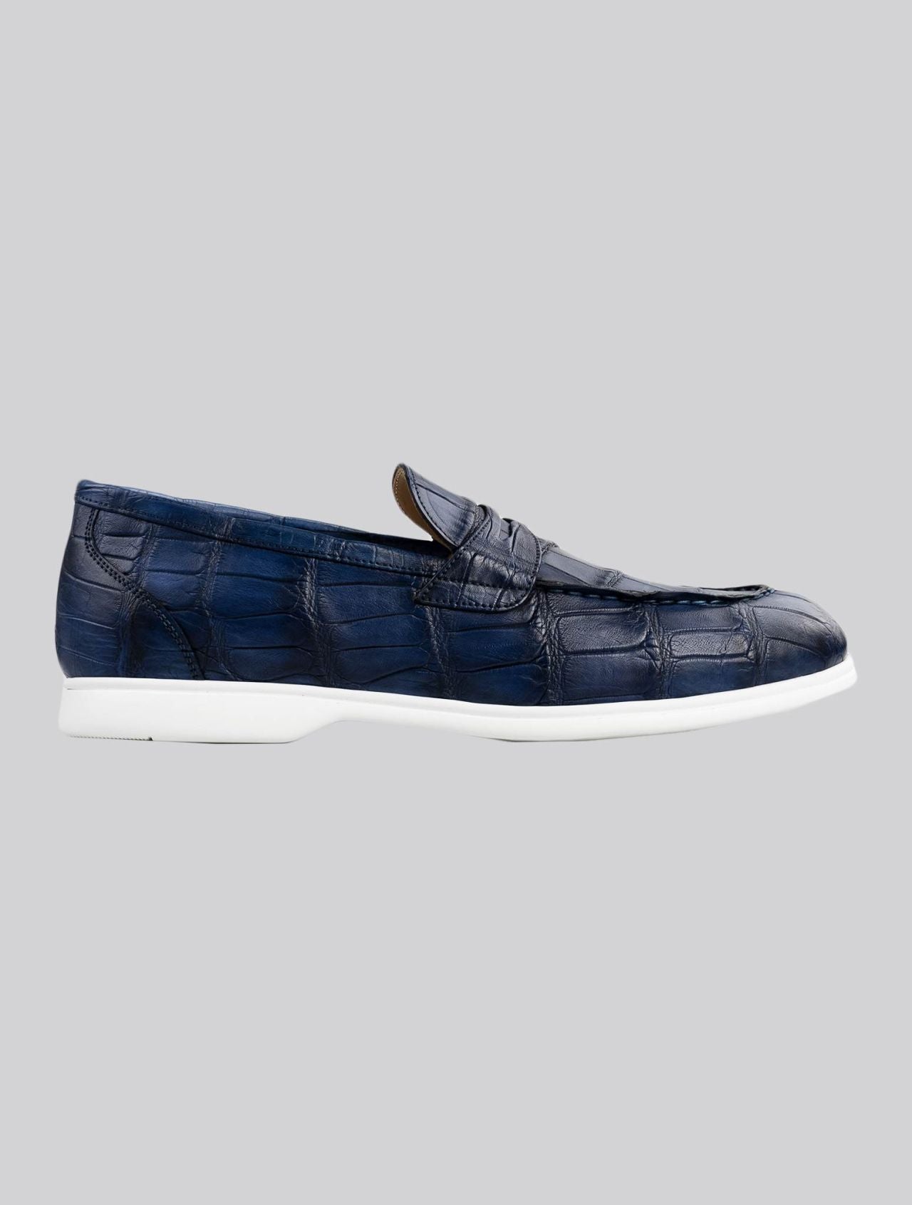 Kiton Blue Leather Crocodile Loafers