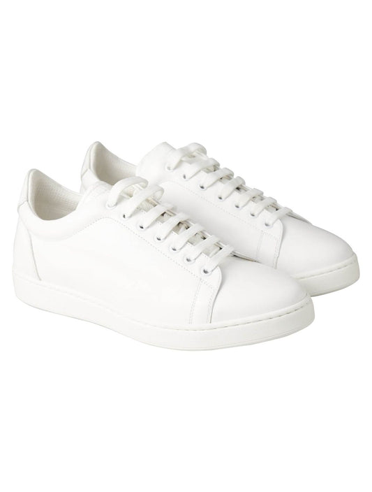 Kiton White Leather and Leather Crocodile Sneaker