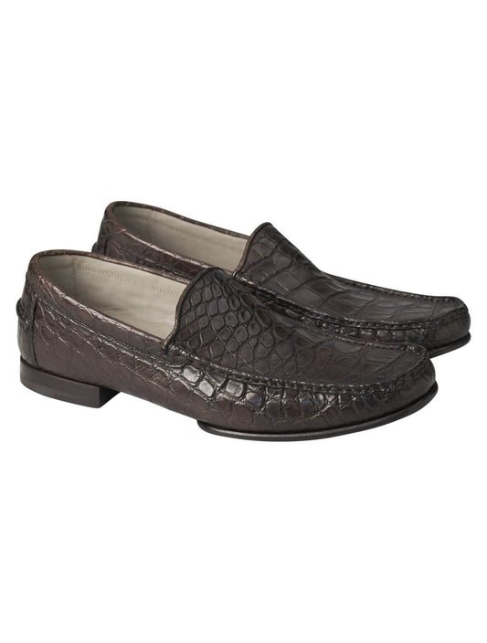Kiton Brown Leather Crocodile Loafers