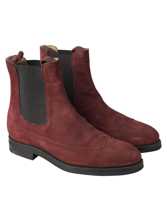 Kiton Burgundy Leather Suede Boots Shoes