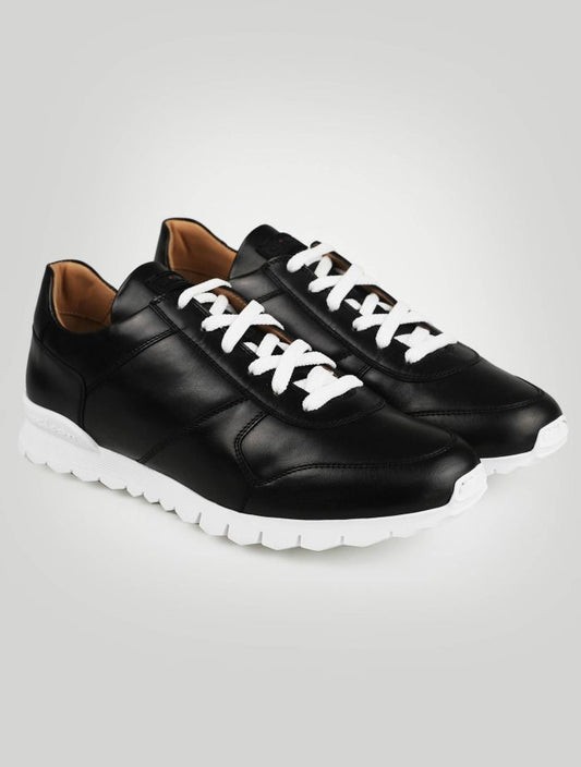 Kiton Black Leather Fur Sheepskin Sneakers