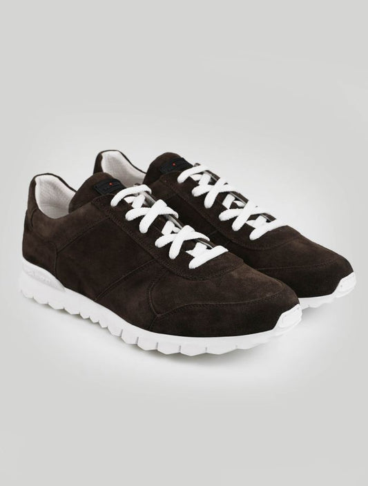 Kiton Dark Brown Leather Suede Sneakers