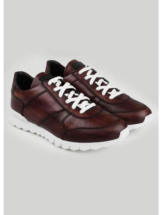 Kiton Burgundy Leather Fur Sheepskin Sneakers