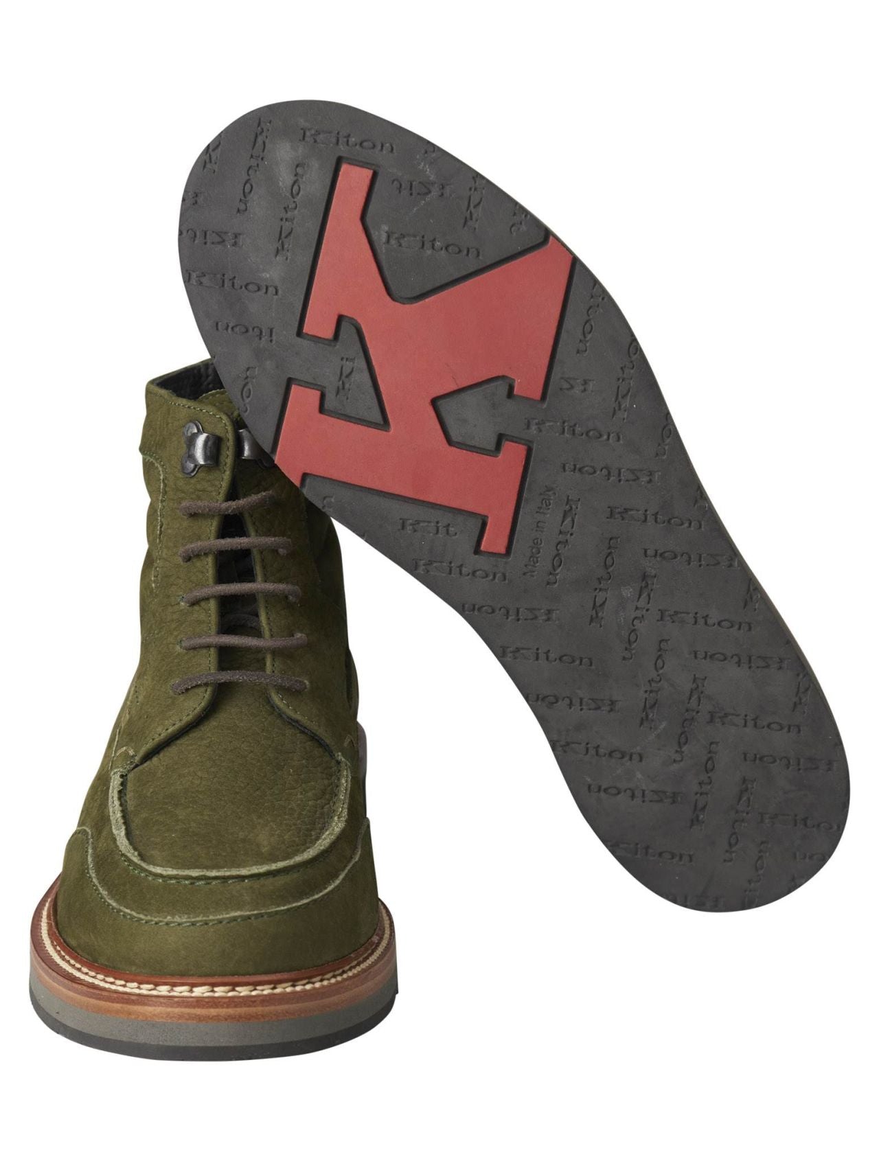 Kiton Green Leather Boots Shoes