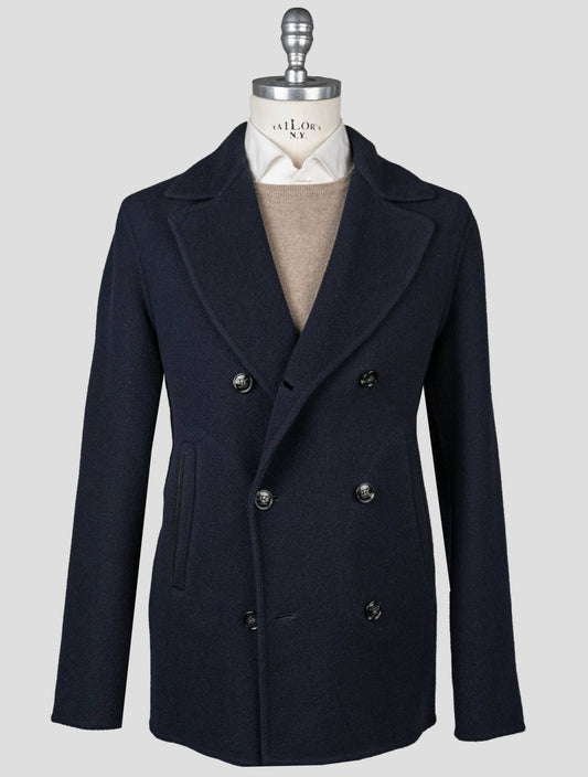 Kiton Blue Virgin Wool Cashmere Double Breasted Coat