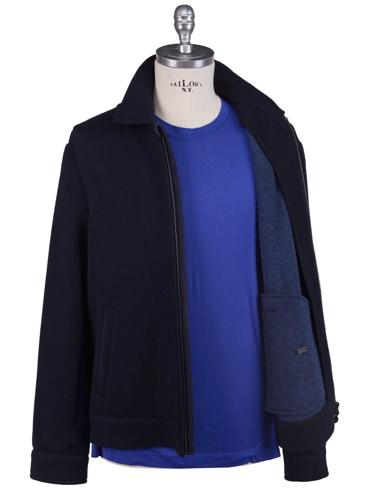 Kiton Blue Wool Cashmere Pa Coat