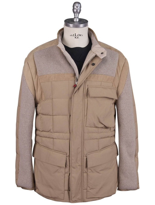 Kiton Beige Gray Pl Virgin Wool Coat